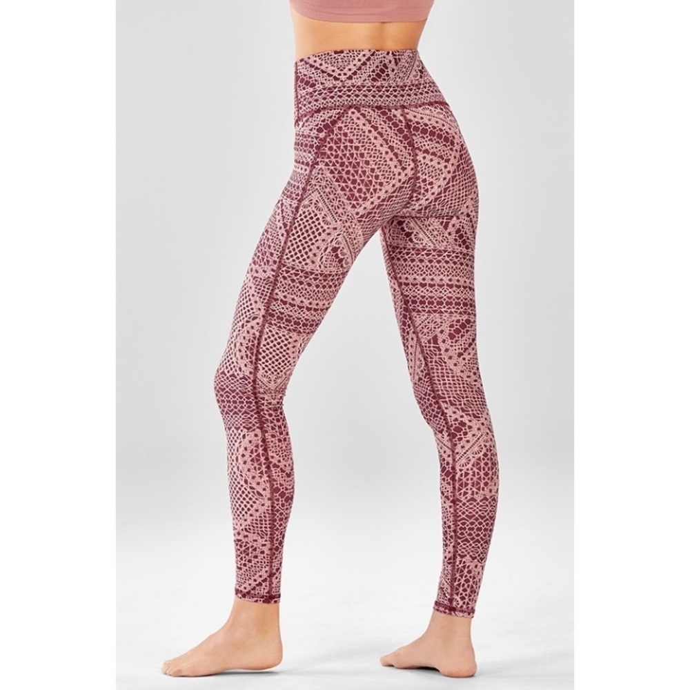 Fabletics Define High Waisted Maroon Patterned Leggings